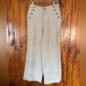 Sundance Oakley Easy Womens Light Tan Linen Wide Leg Beachy Coastal size 6